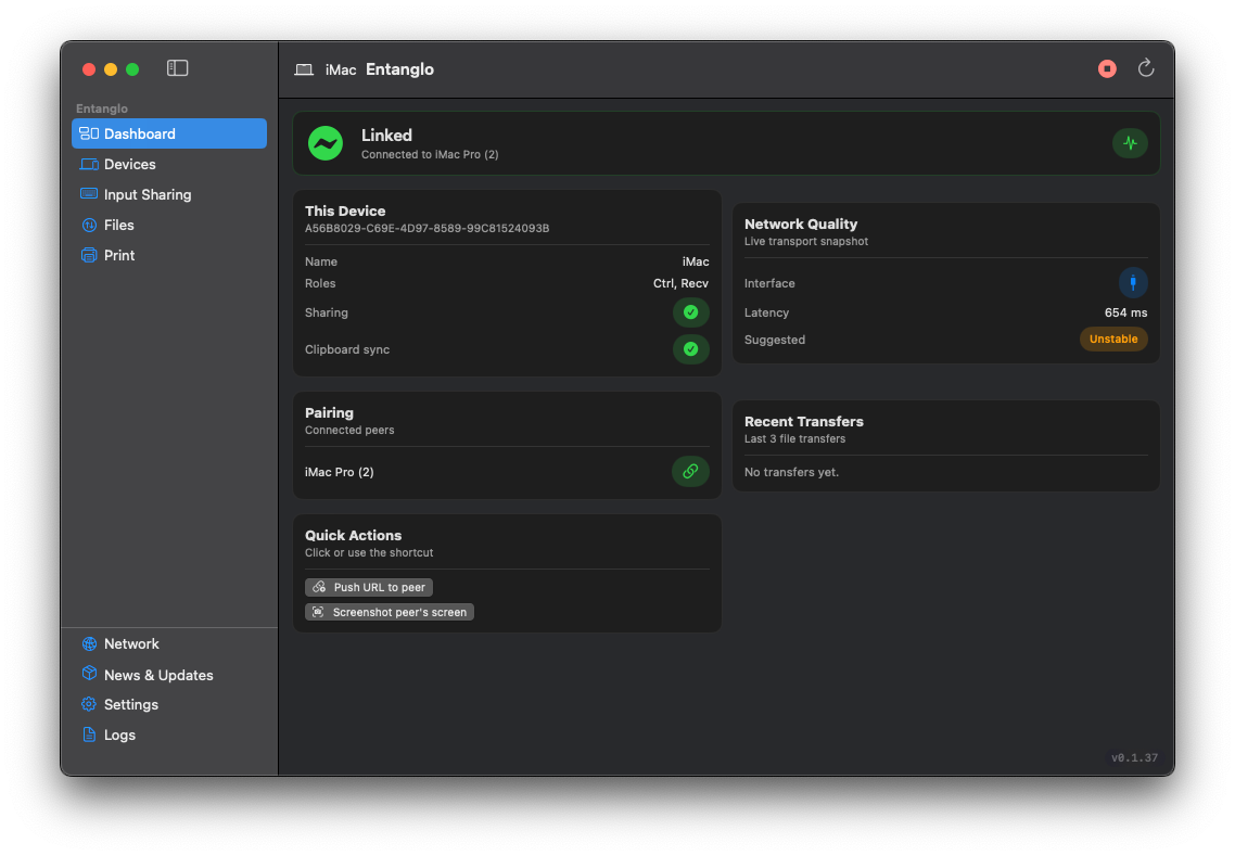 Entanglo for macOS — Dashboard